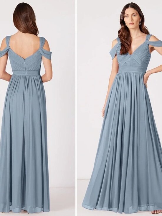 Azazie Dresses & Skirts - Azazie Women's Dusty Blue Calla Stretch-Mesh Long Maxi Bridesmaid Dress Size 10